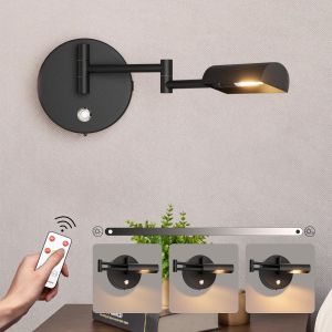 Applique Murale Int&eacute;rieur Led Avec Batterie Sans Fil,4w 3000k Lampe Murale Avec T&eacute;l&eacute;commande,6000mah Avec Usb-C,180&deg;Tournant Avec Dimmable Et Fonctions De Timing,Pour Salon,Noir - Neuf