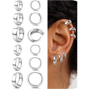 Kal-Paires Cr&eacute;oles En Argent 925 Pour Femmes 14k Plaqu&eacute; Or Petite Chunky Cr&eacute;oles Hypoallerg&eacute;nique Boucles D'oreilles Cartilage Daith Helix Piercing Oreille 7/10/12mm Argent/Or - Neuf