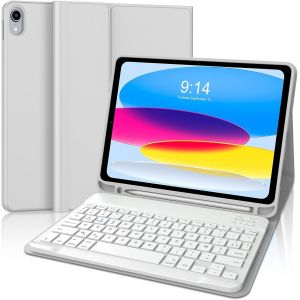 Coque Clavier Pour Ipad A16 11ème/10ème Génération 2025/2022, Azerty Français Clavier Bluetooth Détachable Clavier Pour Ipad A16 11/10 Eme Generation 11 Pouces/10.9 Pouces, Gris Clair - Neuf