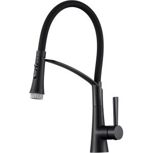 Robinet mitigeur de cuisine &agrave; levier unique, avec douchette extractible &agrave; double fonction, rotation &agrave; 360&deg;, avec tuyau en silicone noir, en acier inoxydable - Neuf