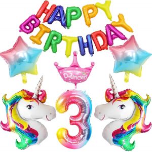 3 Ans Decoration Anniversaire Licorne,Ballon Aluminium Licorne,Licorne Princesse,Ballon Arc En Ciel,Fournitures FêTe Licorne Pour Fille FêTe Decoration Anniversaire Ballon - Neuf