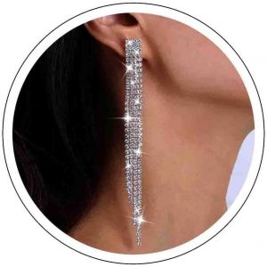 Kalhx-Boucles D'oreilles À Pampilles En Strass Longues Boucles D'oreilles Chaîne Strass Boucles D'oreilles Tige Cristal Argenté Longues Boucles D'oreilles Chaîne Tennis Lustres Boucles D'oreilles - Neuf