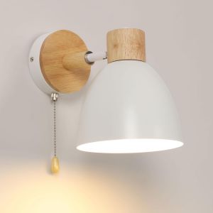 Applique Murale Int&eacute;rieur,Appliques en Bois E27,Lampe Murale avec Interrupteur Tirette Douille,Rotative &agrave; 360 &deg; pour Couloir d'&eacute;tude de Chambre (Ampoule Non Incluse) - Neuf