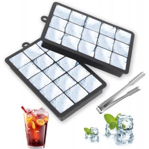 Tianyi-Lot De 2 Bacs &Agrave; Gla&ccedil;ons En Silicone, 15 Compartiments, Sans Bpa, Avec 1 Pince &Agrave; Glace, Moules &Agrave; Gla&ccedil;ons Carr&eacute;s R&eacute;utilisables Et Peu Encombrants Avec Couvercle Pour Cocktail Et Whisky - Neuf