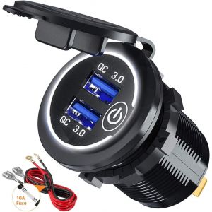 Gemcoo Quick Charge 3.0 Pr De Chargeur Rapide De Voiture Usb Adaptateur Avec Interrupteur 12v / 24v 36w Dual Qc3.0 Usb Pour Marine, Bateau, Moto, Camion (Bleu1) - Neuf