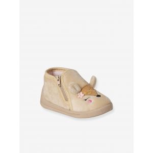 Chaussons Zipp&eacute;s B&eacute;b&eacute; En Toile Beige Imprim&eacute; - 21 - Neuf