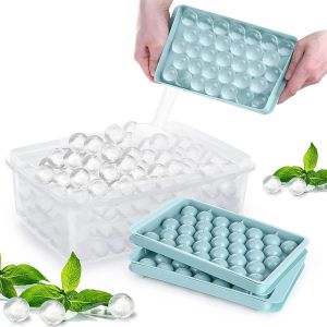 Bac À Glaçons Rond Avec Couvercle, Moule À Glaçons Pour Congélateur Avec Récipient, Mini Bac À Glaçons Circulaire, 66 Pièces, 3 Plateaux, 1 Seau À Glace Et Une Cuillère - Neuf