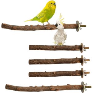 Chenquansarl-Lot De 5 Perchoirs En Bois Pour Perruches, Canaris, Agapornides, Perchoirs En Bois Naturel Pour Perruches, Canaris (Couleur Bois, 2, 25 Cm) - Neuf