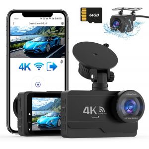 4K/2K+1080P Dashcam Voiture Avant Arrière, WiFi Dash cam avec Carte SD 64G, Angle de 170°, Dashcam Voiture G-Sensor, Camera Voiture APP Control, WDR Night Vision, Mini cam Support 256GB Max - Neuf
