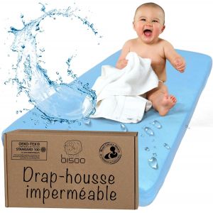 Pata-Bisoo Drap Housse 50x95 / 50x100 Impermeable - Drap Housse Alese Protege Matelas Bebe Pour Tour De Parc Et Lit Bebe - 100% Jersey Oeko-Tex - 1 Drap Impermeable Bleu 95x50 / 100x50 Cm - Neuf