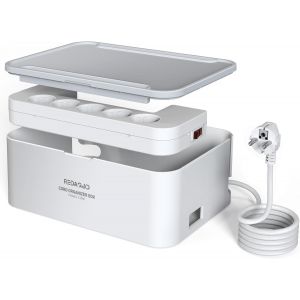 Redagod Multiprise avec boîte de Rangement de câbles, multiprises (2 500 W) avec Interrupteur, 5 Ports CA &#43; 3 Ports USB (15,5 W) 2 m, câble 29,5 x 20,8 x 11,8 cm, Blanc - Neuf