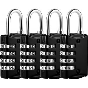 Lot De 4 Cadenas À Code À 4 Chiffres, Petit Cadenas En Métal Pour Casier Universitaire, Valise D'extérieur, Pour Valise, Casier, Bagage, Salle De Sport (Noir) - Neuf