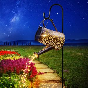 Solaire Avec Guirlandes Lumineuses,Lampes Solaires D'extérieur,Lanterne Solaire Décorative Jardin En Métal Imperméables Ip65 Pour L'extérieur Pour Chemin Cour Arbre (Avec Support) - Neuf