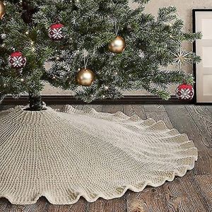 Jupe de sapin en maille &agrave; volants 120 cm (48 pouces), collerette de sapin en grosse maille pour d&eacute;corations de No&euml;l rustiques et champ&ecirc;tres, blanc cr&egrave;me - Neuf