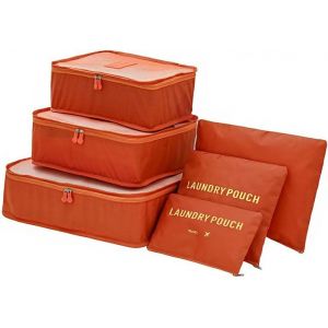 Lot De 6 Sacs De Rangement Pour Val , Sacs &Agrave; V&ecirc;tements, Sacs &Agrave; Chaussures, Sac De Rangement, Sac De Voyage Pour V&ecirc;tements, Chaussures, Cosm&eacute;tiques, Sous-V&ecirc;tements Orange - Neuf