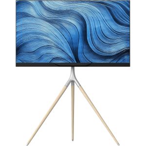 MEVRONISSHOP-Trepied TV Bois Int&eacute;rieur pour 32-65 Pouces, Pied TV Universel Poids de 35 kg, Support TV sur Pied Hauteur R&eacute;glable VESA 100x100 - VESA 400x400, Support TV Pivotant 360&deg; TS1220-W Blanc - Neuf