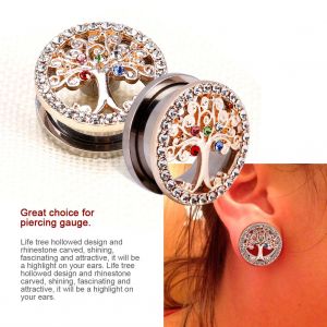 1 Piece De Piercing Tunnel D'oreille Creux En Acier Inoxydable Avec Strass (20 Mm) - Neuf