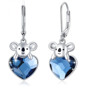 Chenquansarl-Boucles D'oreilles Créoles Pour Fille En Argent Sterling 925 Avec Cristal Animal Koala/Paresseux/Dauphin/Libellule Boucles D'oreilles Pour Enfants Créoles Koala Bijoux Pour Femme Et Fill - Neuf