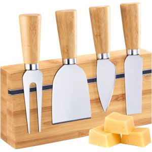 Mevronisshop-Ensemble De Couteaux &Agrave; Fromage - Set De 5 Pi&egrave;ces Avec Porte-Couteaux En Bambou Pour Un Service &Eacute;l&eacute;gant De Diff&eacute;rents Types De Fromages, Manipulation Confortable - Acier Inoxydable, Bambo - Neuf