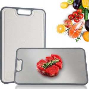 Planche À Découper Double Face En Titane Pour Cuisine, Viande, Légumes, Fruits, 38,5 X 26,5 Cm, Grande Planche À Découper En Titane Avec Poignée, Facile À Nettoyer - Neuf