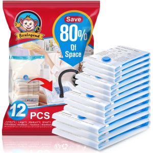 TIANYI-Boxlegend Sacs de Rangement Sous Vide Lot de 12 Sacs 3*100x80cm+ 3*80x60+ 3*70x50+ 3*60x40cm Housses de Rangement Sous Vide Voyages R&eacute;utilisables pour Matelas, V&ecirc;tements, Couettes, Literie, Or - Neuf