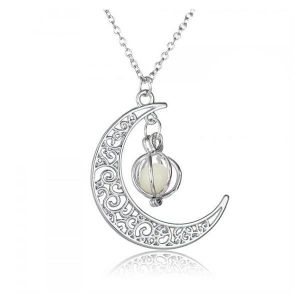 Ensemble De Colliers Et Pendentifs Citrouille Et Lune - 5 Pi&egrave;ces - Bleu Ciel, Bleu-Vert, Jaune-Vert, Violet - Bijoux Lumineux Unisexes - Neuf