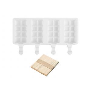 Machine &Agrave; Glaces En Silicone Avec Grille &Agrave; 4 Alv&eacute;oles Et 50 B&acirc;tonnets En Bois - Neuf