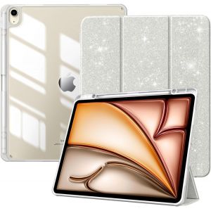 Coque pour Nouvel iPad Air 13 Pouces (M3/M2-2025/2024) avec Porte-Stylet, &Eacute;tui Fine Mise en Sommeil/R&eacute;veil Auto, Housse Arri&egrave;re Transparente avec Support pour iPad Air 13, Blanc Scintillant - Neuf