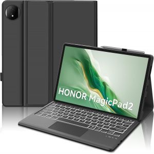 Clavier Avec Trackpad Pour Honor Magic Pad 2 12.3"" 2024, Azerty Français Clavier Rétro-Éclairé Bluetooth Magnétique Détachable Avec Touchpad Pour Tablette Honor Magic Pad 2 12.3"", Noir - Neuf