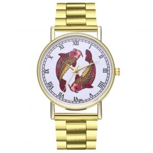 Montre A Quartz Zhoulianfa Avec Bracelet En Acier Et Cadran A Chiffres Romains, Motif Double Poisson, Unisexe - Neuf
