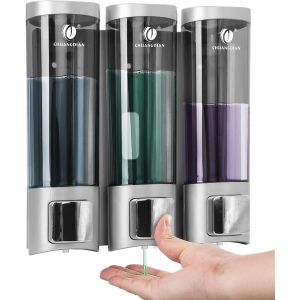 KAL-Distributeur De Shampooing De Douche, Distributeur De Savon 3X200 Ml, Chambre Sans Perçage, Pompe De Douche, Distributeur De Savon, Boîte À Shampooing, Distributeur De Gel Douche, Hôtel, Argent - Neuf