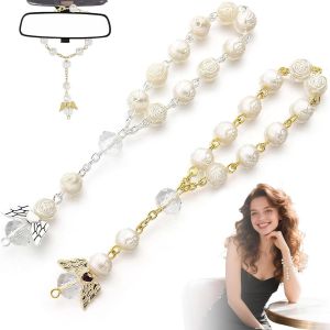 Kal-2 Pièces Chapelet Ange Gardien, Cadeau Ange Gardien, Chaîne De Baptême Ange Gardien En Argent, Collier Pendentif Ange En Argent (Ailes D'or Blanc Riz, Ailes D'argent Blanc Riz) - Neuf