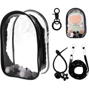 Figurine Transparente Vitrine&Eacute;tui de Protection pour Poup&eacute;e Peluche Sac de Rangement Bandouli&egrave;re Portable PVC Pochette Poup&eacute;e avec Porte-Cl&eacute;s pour Accessoires Dolls 15cm (Rose) - Neuf