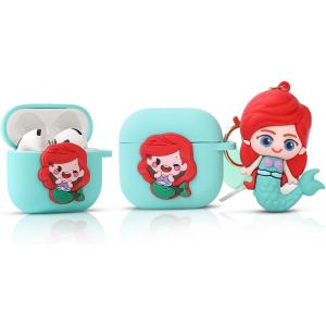 Coque en silicone pour écouteurs AirPods 4 (2024),coque de protection antichoc avec dragonne anti-perte de poupée de dessin animé pour homme,femme,adolescent (sirène) - Neuf
