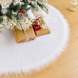 Couverture de sapin de Noël, jupes de sapin de Noël, tapis en peluche blanc pur, décoration de Noël ronde en fausse fourrure pour décoration de Noël et de Nouvel An - Neuf