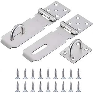 ChenQuanSarl-2 Sets Extra-Épaisses Cadenas Fermoir 4 Pouces Loquets À Cadenas En Acier Inoxydable Loquet De Porte Avec 18 Vis Pour Armoire Tiroir Porte Meubles Placard Jardin Argent - Neuf