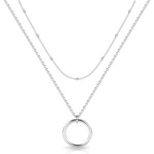 Kal-Colliers Femmes Or/Argent, Multirang Collier Avec Pendentif Rond, Coeur, Simples, R&eacute;glables, Hypoallerg&eacute;nique, Cadeaux Pour Filles, Femmes, Ami - Neuf