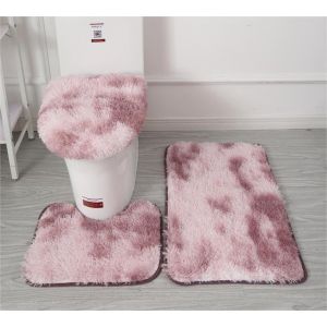 Lot de 3 tapis de salle de bain doux en microfibre-Tapis de bain antidérapant et pelucheux-Housse de siège de toilette pour salle de bain-Tapis de bain absorbant l'eau,lavable en machine (rose.[F110] - Neuf