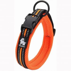 Collier De Chien Réfléchissant Réglable En Nylon Fort Rembourré Colliers Classiques Pour Animaux De Compagnie (Orange,Xl) - Neuf
