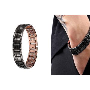 Bracelet Magn&eacute;tique En Cuivre Pour Hommes Et Femmes - Mod&egrave;le Noir &Agrave; Double Rang&eacute;e - Neuf
