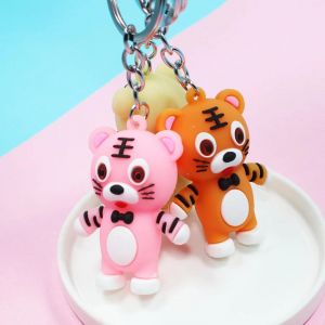 2Pcs Tigre Porte-cl&eacute;s Cadeaux Cr&eacute;atifs Bague En M&eacute;tal Belle Bande Dessin&eacute;e Tigre Animal Porte-cl&eacute;s Voiture Cl&eacute; Pendentif - Neuf