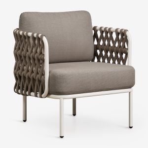 Fauteuil De Jardin En Aluminium Et Corde Tress&eacute;e Tevary Blanc Gardenia - Neuf