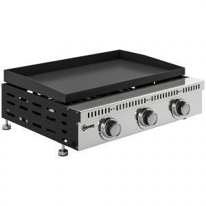 Plancha gaz 9 kW 3 br&ucirc;leurs acier inox noir - Neuf