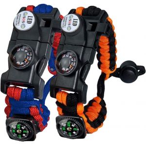 Eryi-Bracelet Paracorde Survie Pour Homme Femme, Militaire Paracord Bracelet Kit Avec Flint + Boussole + Thermomètre + Sifflet + Lumière Led Pour Extérieur, Randonneur, Baroudeur, Explorateurs - Neuf