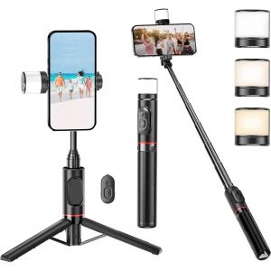 Cai-Bluetooth Selfie Stick Trépied Avec Lumière D'appoint,3 En 1 Extensible Selfie Perche En Aluminium Avec Télécommande Amovible Sans Fil Pour Iphone 13/12/11 Pro/Xs Max/Xs/X/8/7,Samsung (Noir) - Neuf