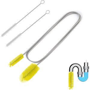 Kit De Nettoyage De Canalisations Avec Double T&ecirc;te (2 M) + 2 Brosses De Tuyau (20 Cm)-D'&eacute;vacuation Flexible Pour Tuyaux,Drains,Aquarium Et Maison (Jaune) - Neuf