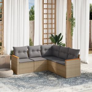 Prolenta Premium - Salon De Jardin Avec Coussins 5 Pcs Beige R&eacute;sine Tress&eacute;e - Neuf