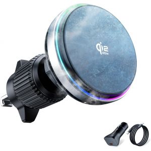 25W Qi2.2 Chargeur sans Fil Magn&eacute;tique Voiture avec Ventilateur de Refroidissement, Polmxs Compatible MagSafe Support T&eacute;l&eacute;phone Grille d&iquest;A&eacute;ration Chargeur Voiture 45W Inclus, Compatible iPhone 17-12 - Neuf