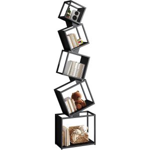 Ulteronixshop-Biblioth&egrave;que en Cube, &Eacute;tag&egrave;re Haute en M&eacute;tal sur 5 Niveaux, 180 cm, &Eacute;tag&egrave;re Rangement, Meuble de Rangement Ouvert, Matte, Design G&eacute;om&eacute;trique, pour Salon, Chambre, Bureau, Noir HBC007B - Neuf