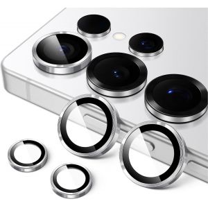 Protection Objectif Cam&iquest;&iquest;ra pour Samsung Galaxy S25 Ultra 5G, ?tui Housse en Verre Tremp&iquest;&iquest; 9H Anneau Individuel en M&iquest;&iquest;tal, Plateau d'Installation Facile, HD Transparent, 1 S&iquest;&iquest;rie (Argent Titane) - Neuf